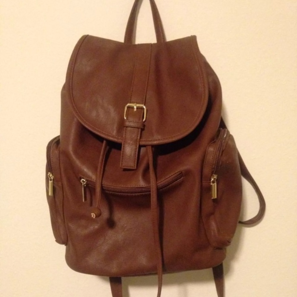 Faux brown leather backpack